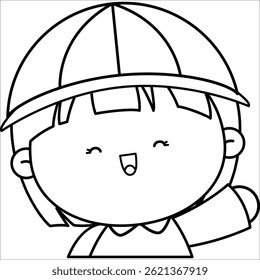 a vector of a cute girl with kindergarten hat in black and white coloring