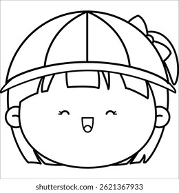a vector of a cute girl with kindergarten hat in black and white coloring