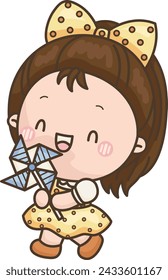 a vector of a cute girl in with a pinwheel 