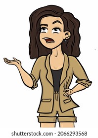Una linda chica vectora con pretensión enrolló sus ojos hacia arriba. Una mujer con traje puso su mano a un lado