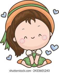 a vector of a cute girl sitting
