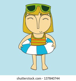 Vector cute girl with swimming circle