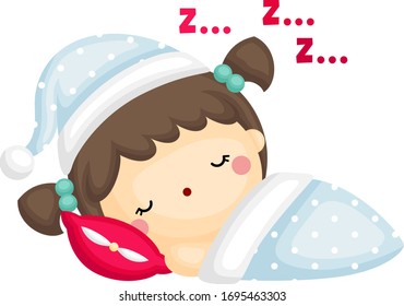 Eine Vektorillustration Cute Girl macht eine Pause und schläft mit ihrem Blanket
