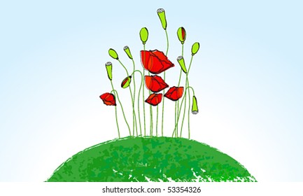 Vector cute globe with poppies