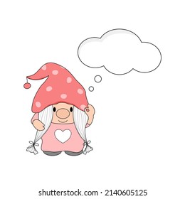 Vector - Cute Gnome with sign hand OK and speech bubble. Can be use for web, card, poster, banner, sticker.