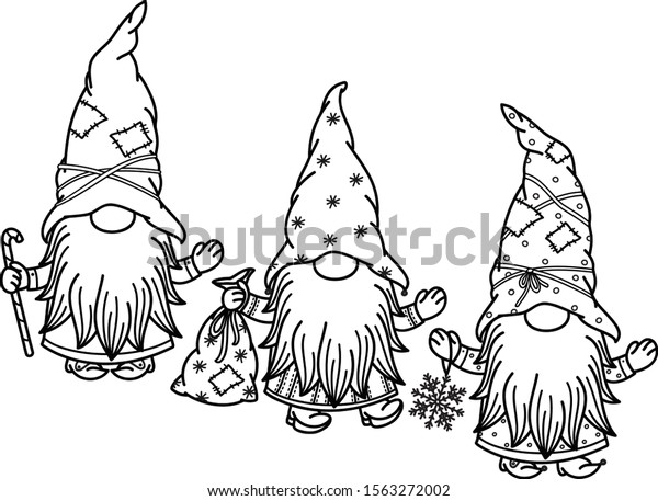 Vector Cute Gnomes Cartoons Black Silhouette Stock Vector (Royalty Free ...