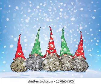 Vector  cute gnomes cartoons. Christmas card.