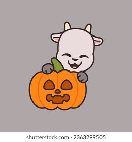 Vector Cute Goat With Jack o Lantern