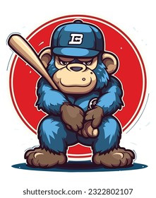 vector cute gorilla playing baseball carttoon