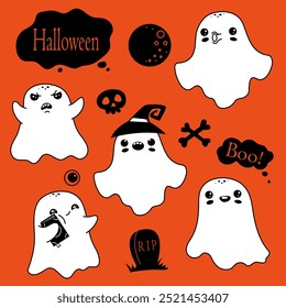 Vector cute gosts set for Halloween decor.