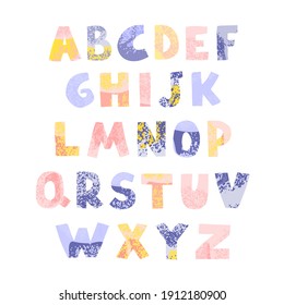 Vector Cute Graphic Colorful Alphabet For Kids. Can Be Used As Elemets For Your Design For Greeting Cards, Nursery, Poster, Card, Birthday Party, Packaging Paper Design, Baby T-shirts Prints