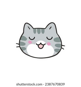 vector cute gray cat head flat design