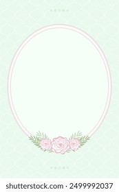 Vector - Cute green border of frame with empty round shape and rose bouquet. Can be use for wedding, invitation card. Valentine, RIP, Memorial concept. Copy space.