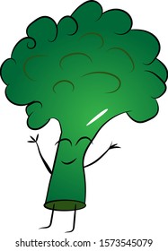 vector cute green broccoli smiling