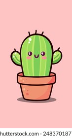 Vector of cute green cacti on pot