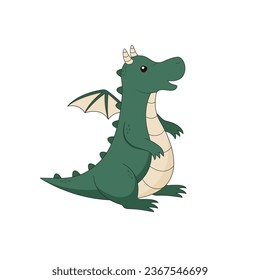 Vector cute green cartoon dragon. Vector illustration