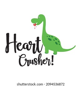 Vector Cute Green Dinosaur Crushing Heart Valentine Dinosaur Vector Illustration