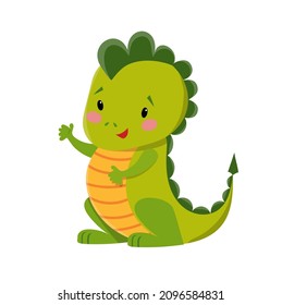 Vector cute green dragon baby. Chinese new year symbol. Cheerful fairytale animal, funny reptile. Happy dinosaur character for kids design.