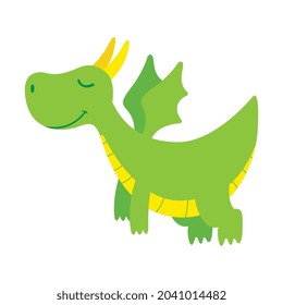 Vector Cute Green Dragon Flat Design Illustration