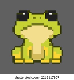 Vector cute green leaf frog with teary eyes pixel art, perfect for stickers