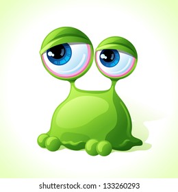 Vector cute green monster isolated on white background.