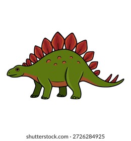 Vector - Cute green Stegosaurus dinosaur illustration with red plates, isolated on white