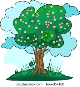 Vektorillustration süße Grünbäume mit Blättergrafik