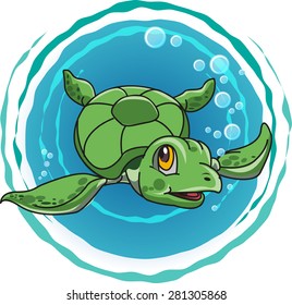 Vector, cute green turtle