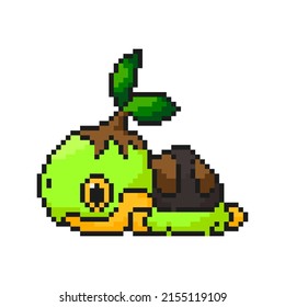vector cute green turtle pixel art