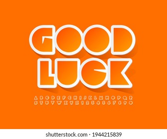Vector cute Greeting Card Good Luck. Modern Bright Font. Creative Alphabet Letters and Numbers