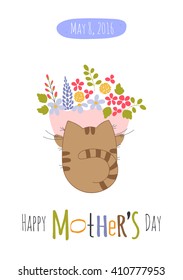 Vector cute greeting card template for Mothers Day holiday. Suitable for greeting cards, brochures, tags and labels, souvenirs, invitations, calendars and party designs.