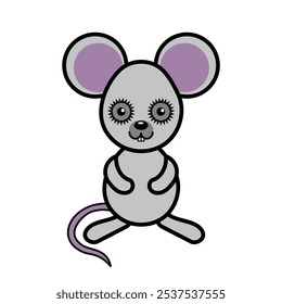 Vector cute grey mouse cartoon toy, isolated