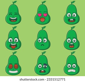 Vector cute guava emoticon expressions set