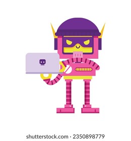 vector cute hacker robot cartoon illustration isolated