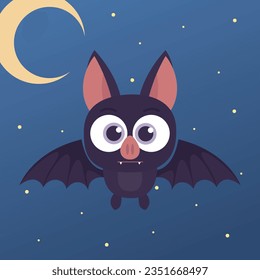 Vector cute halloween bat nigth emoji