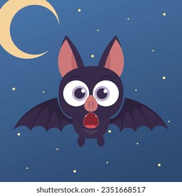 Vector cute halloween bat nigth emoji