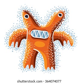 Vector cute Halloween character ogre, fictitious crazy creature. Cool illustration of freak orange monster.