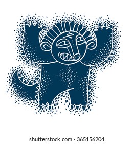 Vector cute Halloween character ogre, fictitious creature. Cool illustration of freak blue monster.
