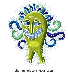 Vector cute Halloween character ogre, fictitious creature. Cool illustration of freak green monster.