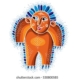Vector cute Halloween character ogre, fictitious creature. Cool illustration of freak orange monster.