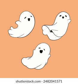Vector cute halloween ghosts are isolated on the white background