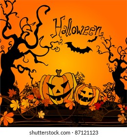 vector cute Halloween illustrated background with pumpkins
