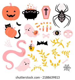 Juego de ilustraciones de Halloween con vectores Cute