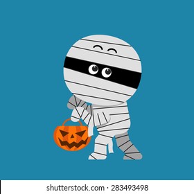 Vector Cute Halloween Mummy Holding Pumpkin