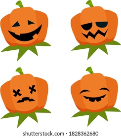 Calabazas Vector Cute Halloween, Variación de movimiento, Asustadas expresiones faciales Jack-o-lantern Ilustración.