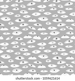 Vector cute hand cartoon drawing monsters eyes seamless pattern background