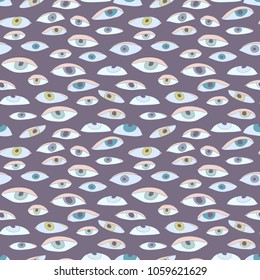 Vector cute hand cartoon drawing monsters eyes seamless pattern background