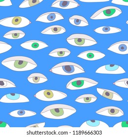 Vector cute hand cartoon drawing monsters eyes seamless pattern background