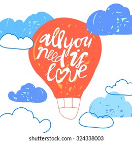 Vector cute hand drawing air ballon and clouds illustration background