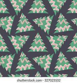 Vector cute hand drawing christmas and new year tree seamless pattern background